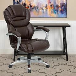 Brand new 🎉 Executive/Managerial Chairs Flash Furniture High Back Split Leather Executive Office Chair With Padded Loop Arms, Brown (GO901BN) 🌟 -Office Chairs Online store unnamed file 1064
