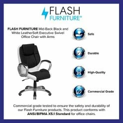 Buy 🛒 Executive/Managerial Chairs Flash Furniture Mid-Back Leather Executive Office Chair, Fixed Arms, Black And White 🎉 -Office Chairs Online store unnamed file 1217