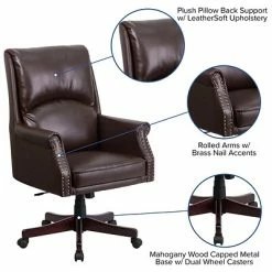 Coupon 🎉 Executive/Managerial Chairs Flash Furniture High-Back Pillow-Back Leather Executive Swivel Office Chair, Brown (BT9025H2BN) 🤩 -Office Chairs Online store unnamed file 1226