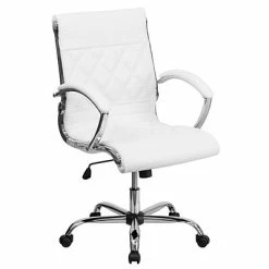 Best Sale 😀 Executive/Managerial Chairs Flash Furniture Mid-Back Leather Executive Office Chair; White ✨