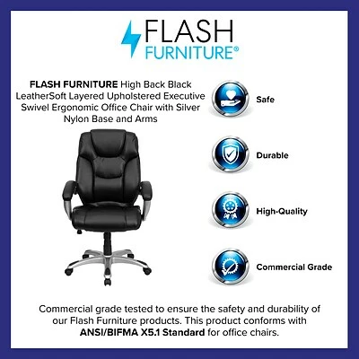 Discount ๐ Executive/Managerial Chairs Flash Furniture High Back Leather Executive Office Chair With Double Padded Seat, Black โ 5 Discount ๐ Executive/Managerial Chairs Flash Furniture High Back Leather Executive Office Chair With Double Padded Seat, Black โ - Image 3