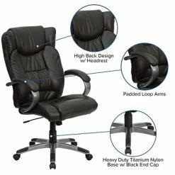 New 💯 Executive/Managerial Chairs Flash Furniture High Back Leather Executive Office Chairs With Titanium Finish Loop Arms (BT9088BRN) 💯 -Office Chairs Online store unnamed file 199