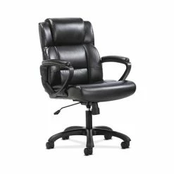 Brand new 🧨 Executive/Managerial Chairs Sadie Mid-Back Executive Chair, Fixed Padded Arms, Black Leather (BSXVST305) ❤️