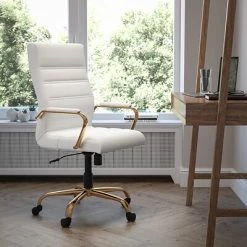 Flash Sale 💯 Office Chairs Flash Furniture Ergonomic Faux Leather Swivel Executive Chair, White (GO-2286H-WH-GLD-GG) ⭐ -Office Chairs Online store unnamed file 2323