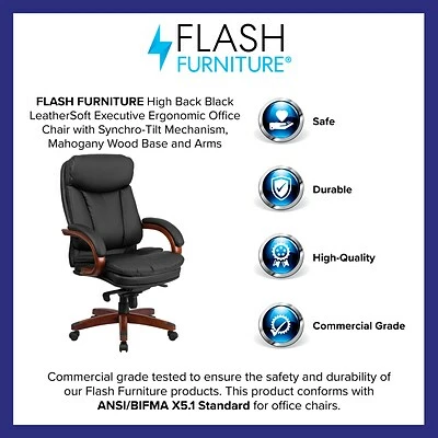 Buy โจ Executive/Managerial Chairs Flash Furniture LeatherSoft Executive Chair, Black/Mahogany (BT-90171H-S-GG) ๐ 6 Buy โจ Executive/Managerial Chairs Flash Furniture LeatherSoft Executive Chair, Black/Mahogany (BT-90171H-S-GG) ๐ - Image 4