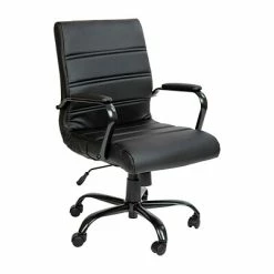 Best Sale 🔥 Executive/Managerial Chairs Flash Furniture Ergonomic LeatherSoft Swivel Executive Mid-Back Chair, Black (GO2286MBKBK) ⭐