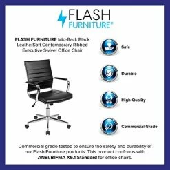 Deals 💯 Office Chairs Flash Furniture LeatherSoft Swivel Mid-Back Ribbed Executive Office Chair, Black (BT20595M1BK) 😀 -Office Chairs Online store unnamed file 278