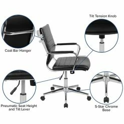 Deals 💯 Office Chairs Flash Furniture LeatherSoft Swivel Mid-Back Ribbed Executive Office Chair, Black (BT20595M1BK) 😀 -Office Chairs Online store unnamed file 280