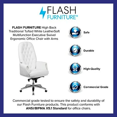 Best Sale ๐งจ Executive/Managerial Chairs Flash Furniture High Back Traditional Tufted Leather Multifunction Executive Swivel Chair With Arms (BT90269HWH) ๐ 6 Best Sale ๐งจ Executive/Managerial Chairs Flash Furniture High Back Traditional Tufted Leather Multifunction Executive Swivel Chair With Arms (BT90269HWH) ๐ - Image 4