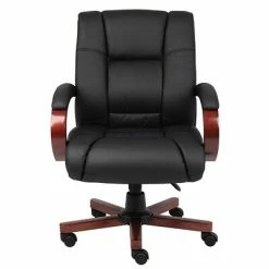 Brand new 👏 Executive/Managerial Chairs Boss Mid Back Executive Wood Finished Chair, Black/Cherry (B8996-C) ⌛ -Office Chairs Online store unnamed file 2908