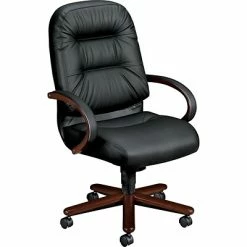 Cheapest 🛒 Executive/Managerial Chairs HON® 2190 Pillow-Soft Wood Series Executive Highback Chair, Mahogany/Black Leather, Open Loop Arms (2191NSR11) 🛒