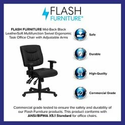 Outlet 😍 Task Chairs Flash Furniture Mid Back Leather Task Chair With Height Adjustable Arms, Black (GO1574BKA) 🔥 -Office Chairs Online store unnamed file 3032