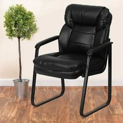 Flash Sale 🥰 Executive/Managerial Chairs Flash Furniture Leather Mid Back Executive Side Chair With Sled Base, Black 🎁 -Office Chairs Online store unnamed file 3057