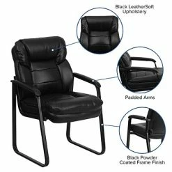 Flash Sale 🥰 Executive/Managerial Chairs Flash Furniture Leather Mid Back Executive Side Chair With Sled Base, Black 🎁 -Office Chairs Online store unnamed file 3060