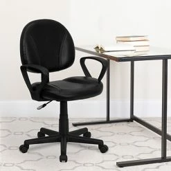 Budget 🛒 Task Chairs Flash Furniture Mid Back Leather Ergonomic Task Chair With Arms, Black (BT688BKA) 🔔 -Office Chairs Online store unnamed file 3219