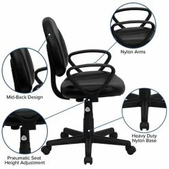 Budget 🛒 Task Chairs Flash Furniture Mid Back Leather Ergonomic Task Chair With Arms, Black (BT688BKA) 🔔 -Office Chairs Online store unnamed file 3222