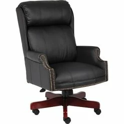 Budget ⌛ Task Chairs Boss Traditional High Back CaressoftPlus Chair W/Mahogany Base, Black (B980-CP) 🎉