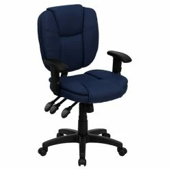 Deals 🔔 Task Chairs Flash Furniture Mid Back Fabric Multi-Functional Ergonomic Task Chair With Arms, Navy Blue 🌟