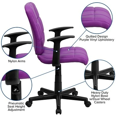 Best Pirce ❤️ Task Chairs Flash Furniture Mid-Back Quilted Vinyl Task Chair With Nylon Arms, Purple ✨ 8 Best Pirce ❤️ Task Chairs Flash Furniture Mid-Back Quilted Vinyl Task Chair With Nylon Arms, Purple ✨ - Image 6