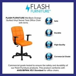 Brand new 🤩 Task Chairs Flash Furniture Mid-Back Quilted Vinyl Task Chair With Nylon Arms, Orange 🧨 -Office Chairs Online store unnamed file 3836