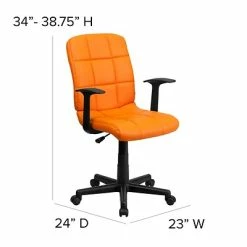 Brand new 🤩 Task Chairs Flash Furniture Mid-Back Quilted Vinyl Task Chair With Nylon Arms, Orange 🧨 -Office Chairs Online store unnamed file 3839