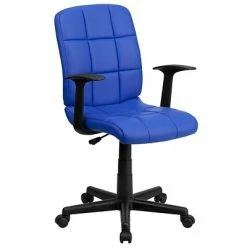 Promo 😉 Task Chairs Flash Furniture Mid-Back Quilted Vinyl Task Chair With Nylon Arms, Blue (GO16911BLUEA) 🛒