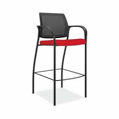 New 🤩 Task Chairs HON Ignition Ilira-Stretch Mesh/Fabric Cafe Height 4-Leg Stool, Fixed Arms, Black/Ruby (HONIC108IMCU67) ⌛