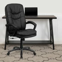 Deals 😀 Executive/Managerial Chairs Flash Furniture Mid-Back Massaging Leather Executive Office Chair With Padded Loop Arms, Black ✔️ -Office Chairs Online store unnamed file 4704