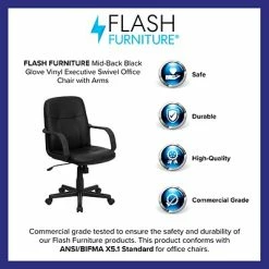 Buy ✨ Executive/Managerial Chairs Flash Furniture Mid-Back Vinyl Executive Chair, Fixed Arms, Black (H8020) 😍 -Office Chairs Online store unnamed file 4902