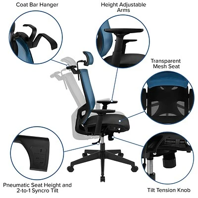 Discount ๐ Office Chairs Flash Furniture Ergonomic Mesh Office Chair, Blue/Black (H28091KYBL) ๐ฅ 6 Discount ๐ Office Chairs Flash Furniture Ergonomic Mesh Office Chair, Blue/Black (H28091KYBL) ๐ฅ - Image 4