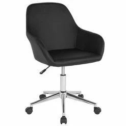 Promo 💯 Office Chairs Flash Furniture Cortana LeatherSoft Swivel Home And Office Mid-Back Chair, Black (DS8012LBBLK) 🎉