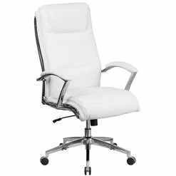 Outlet 🎁 Executive/Managerial Chairs Flash Furniture High Back Designer White Leather Executive Swivel Office Chair With Padded Arms And Chrome Base (GO2192WH) 🔔