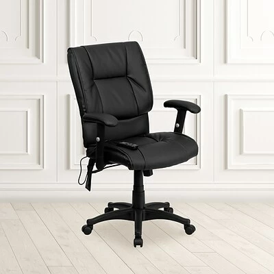 Deals โ Executive/Managerial Chairs Flash Furniture Mid-Back Massaging Leather Executive Office Chair With T- Arms, Black ๐ 4 Deals โ Executive/Managerial Chairs Flash Furniture Mid-Back Massaging Leather Executive Office Chair With T- Arms, Black ๐ - Image 2