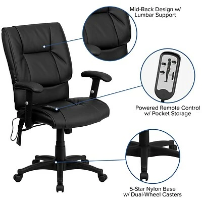 Deals โ Executive/Managerial Chairs Flash Furniture Mid-Back Massaging Leather Executive Office Chair With T- Arms, Black ๐ 8 Deals โ Executive/Managerial Chairs Flash Furniture Mid-Back Massaging Leather Executive Office Chair With T- Arms, Black ๐ - Image 6