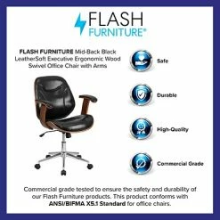 Promo ⌛ Executive/Managerial Chairs Flash Furniture Mid-Back Leather Executive Wood Swivel Office Chair, Black (SDSDM22355BK) ✨ -Office Chairs Online store unnamed file 970